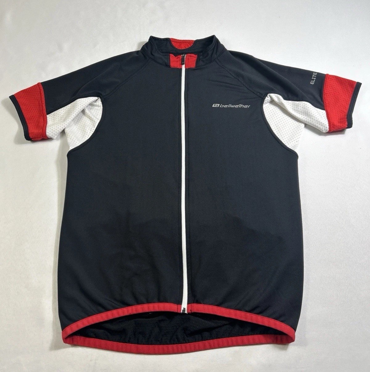 Bellweather Cycling Jersey Mens Large Black Red White 1/4 Zip Pockets Athletic