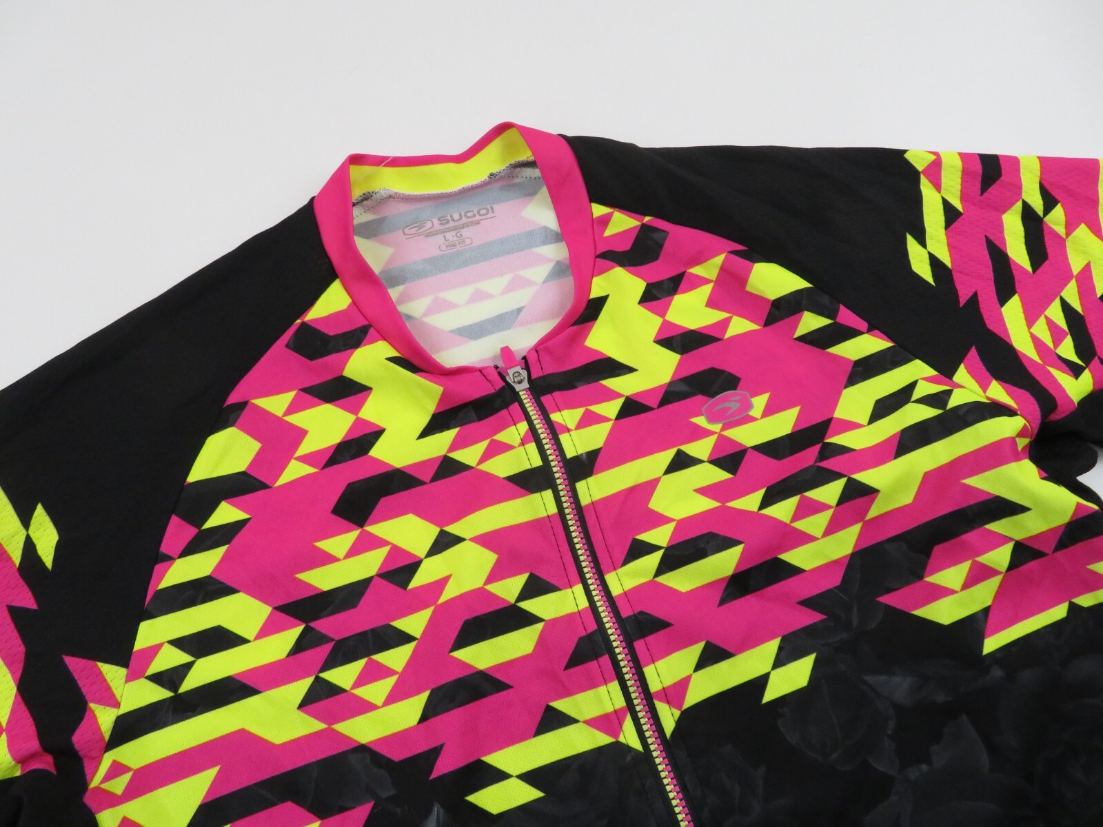 Sugoi Floral Neon Pink Yellow Race Full Zip Pro Cycling Bike Jersey Womens Large