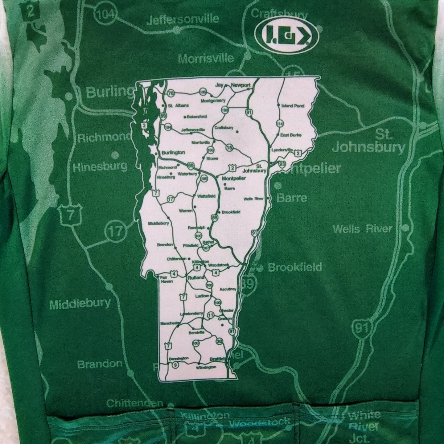 Louis Garneau Cycling Jersey Men’s Green Bike Vermont Road Map Wheel 41″ Chest