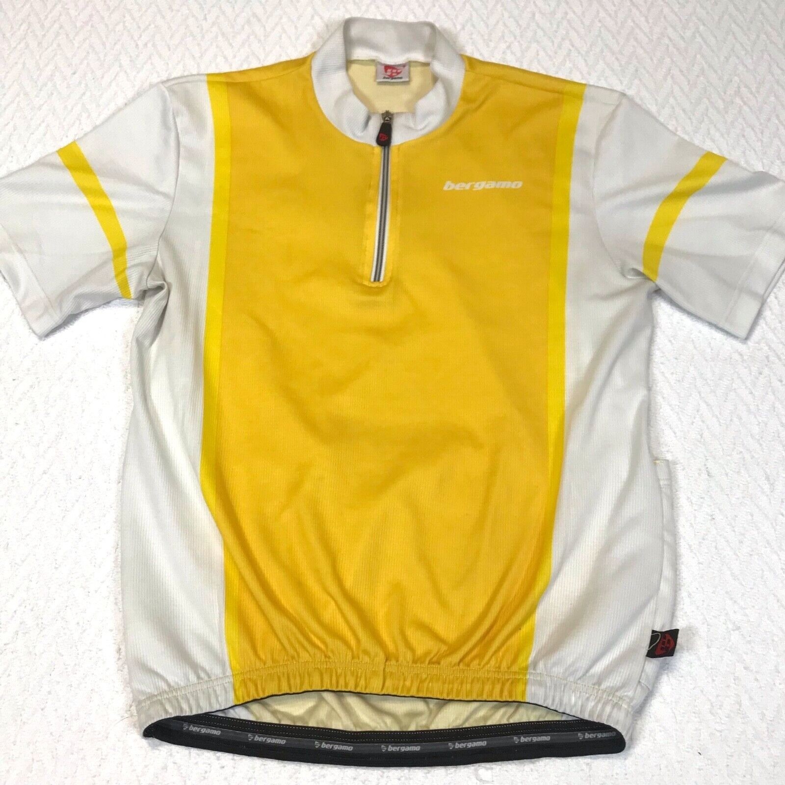 Bergamo MB Cycling Jersey Mens M Yellow Full Zip Pockets Frog Label Made Italy