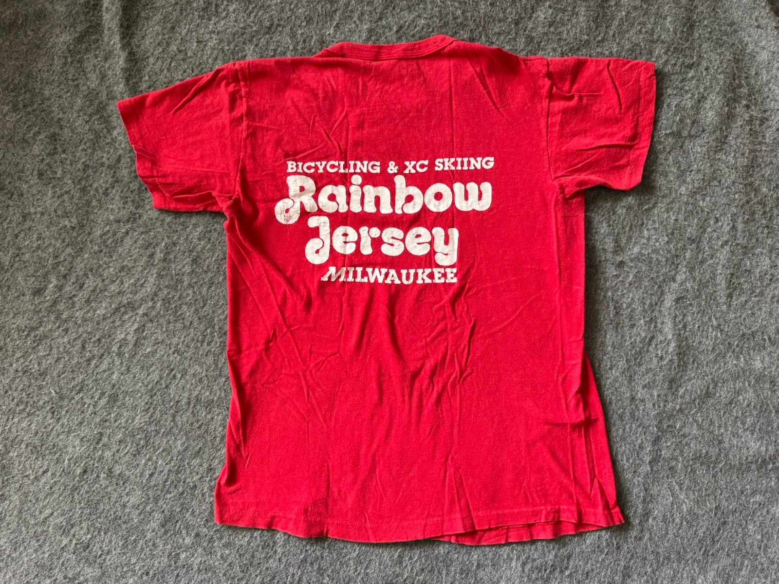 Vintage 70s Campagnolo Cycling XC Ski T Shirt Rainbow Jersey Milwaukee Red Tee M