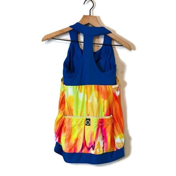 Moxie Cycling Blue Orange Tie Dye Women’s Cadence Layered Tank Jersey Medium