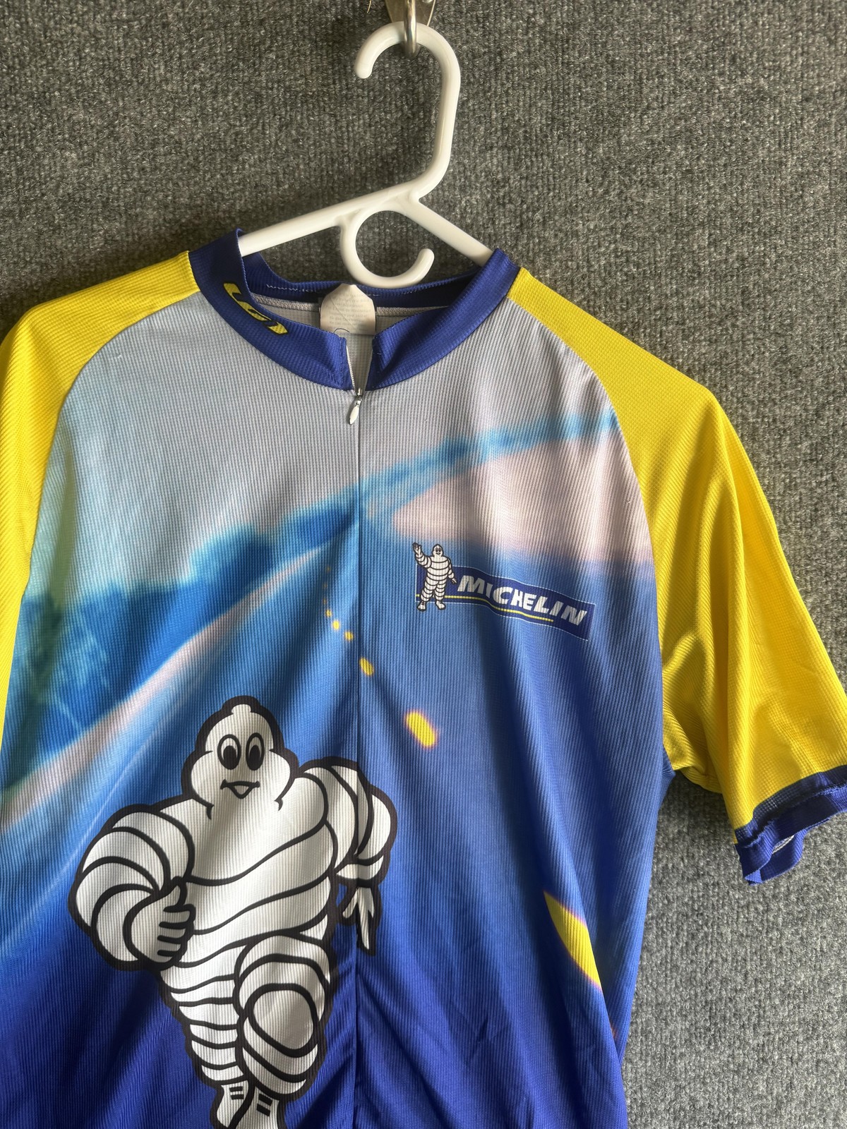 Louis Garneau Cycling Jersey Mens XXL Blue Michelin 1/4 Zip Short Sleeve Pockets