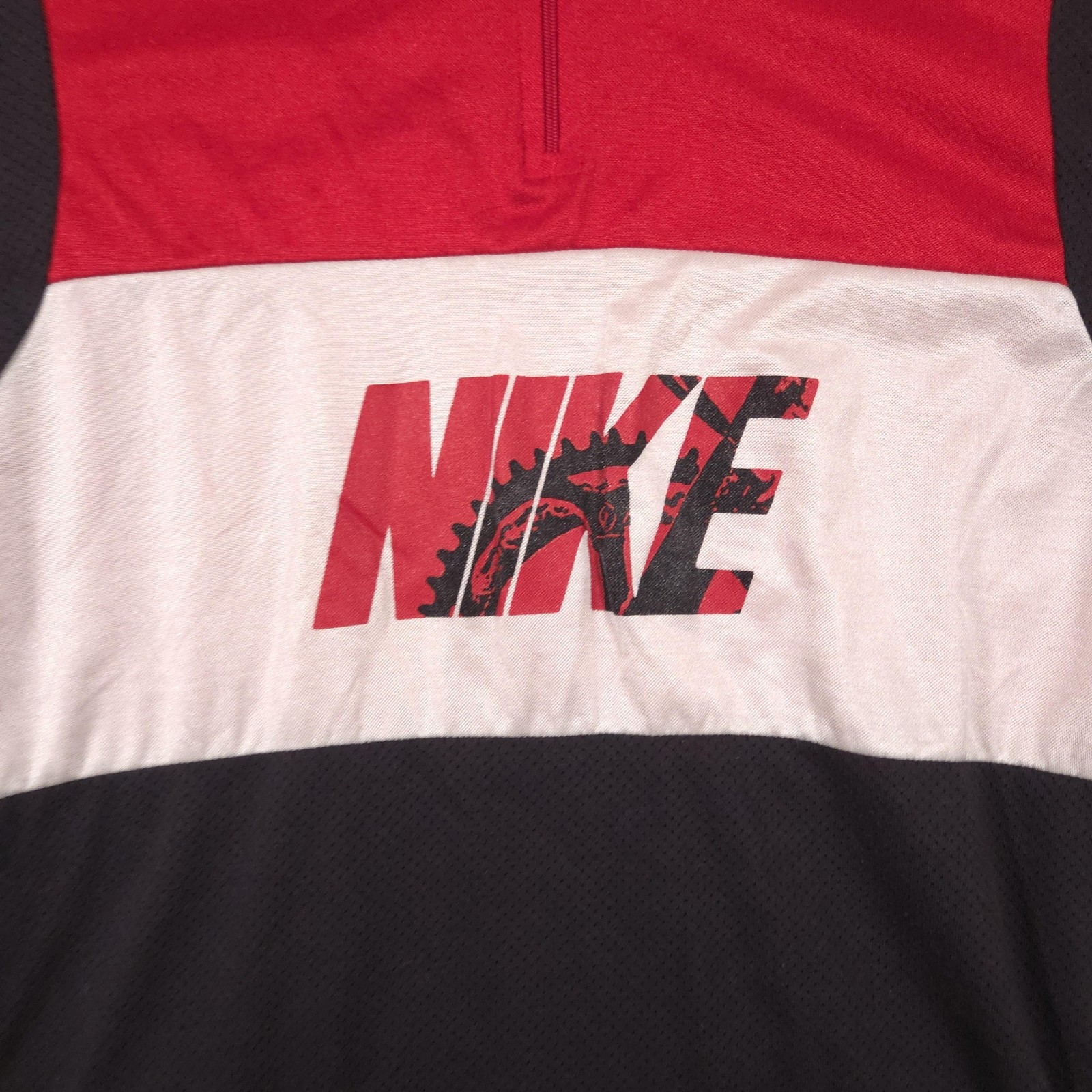 Vintage Nike Cycling Jersey Shirt Mens Large Red Black 1/4 Zip Mesh Graphic 90s