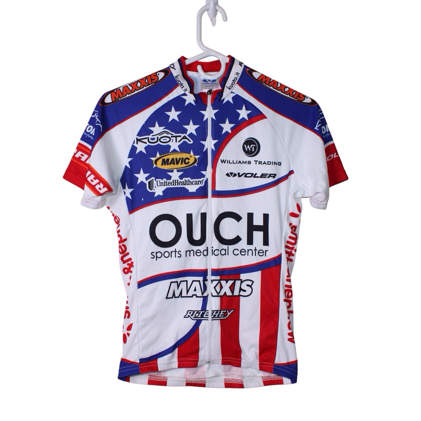 VOLER Cycling Jersey Mens S White Biking 3 Rear Pockets USA Race Raglan Graphics