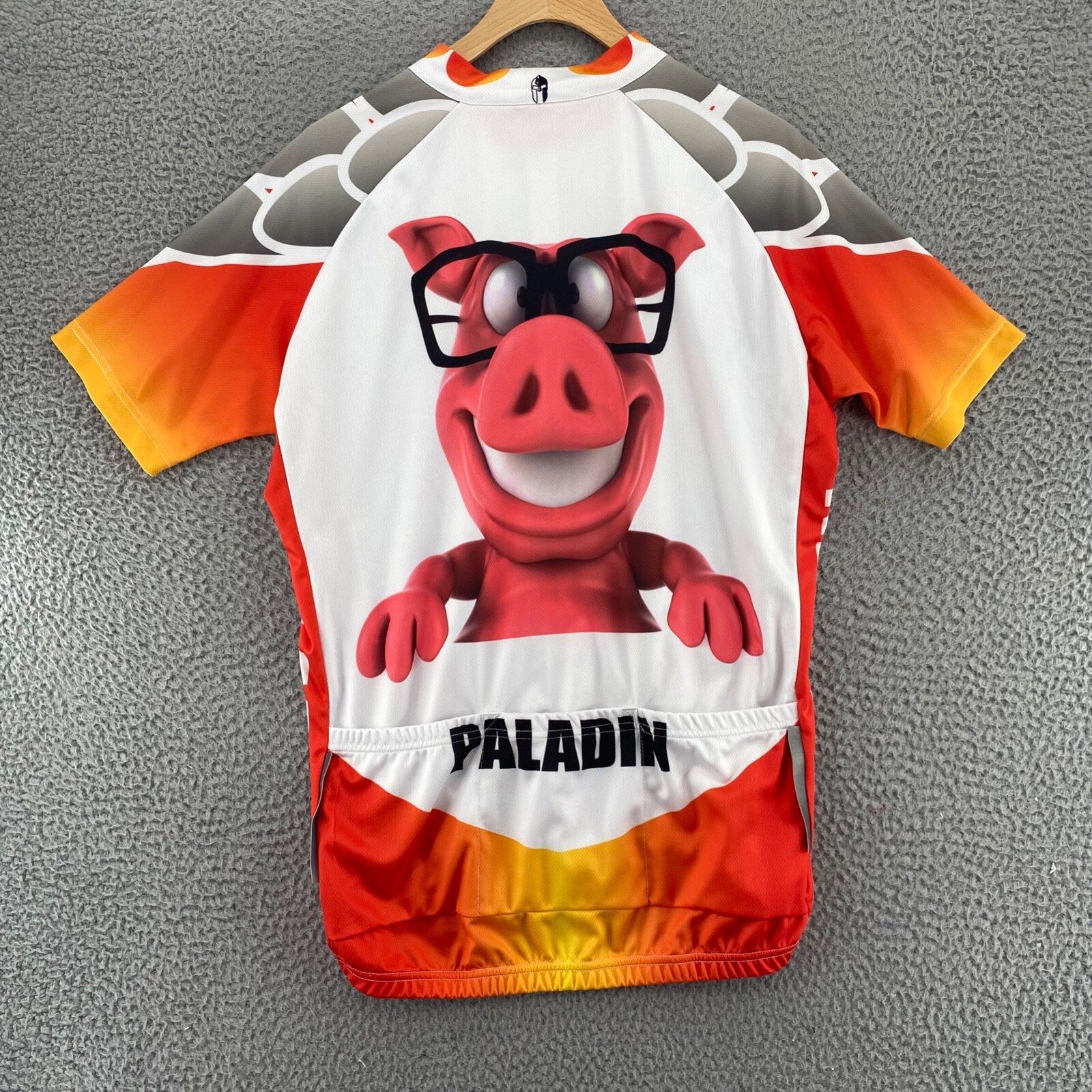 Paladin Jersey Mens Medium Orange White Cartoon Animal Pig Cycling Zip Active*