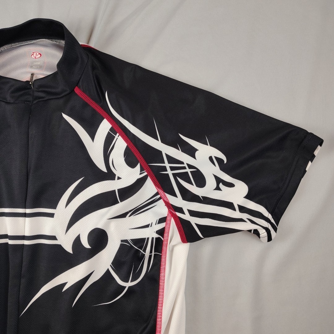 Primal Cycling Jersey Mens L Black Red 1/2 Zip Back Pockets 100% Polyester