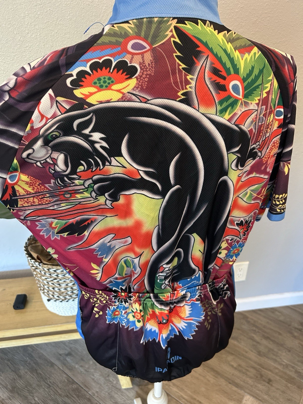 Paladin Floral Panther Tattoo Cycling Jersey Mens Sz 2XL Full Zip Hippie EUC