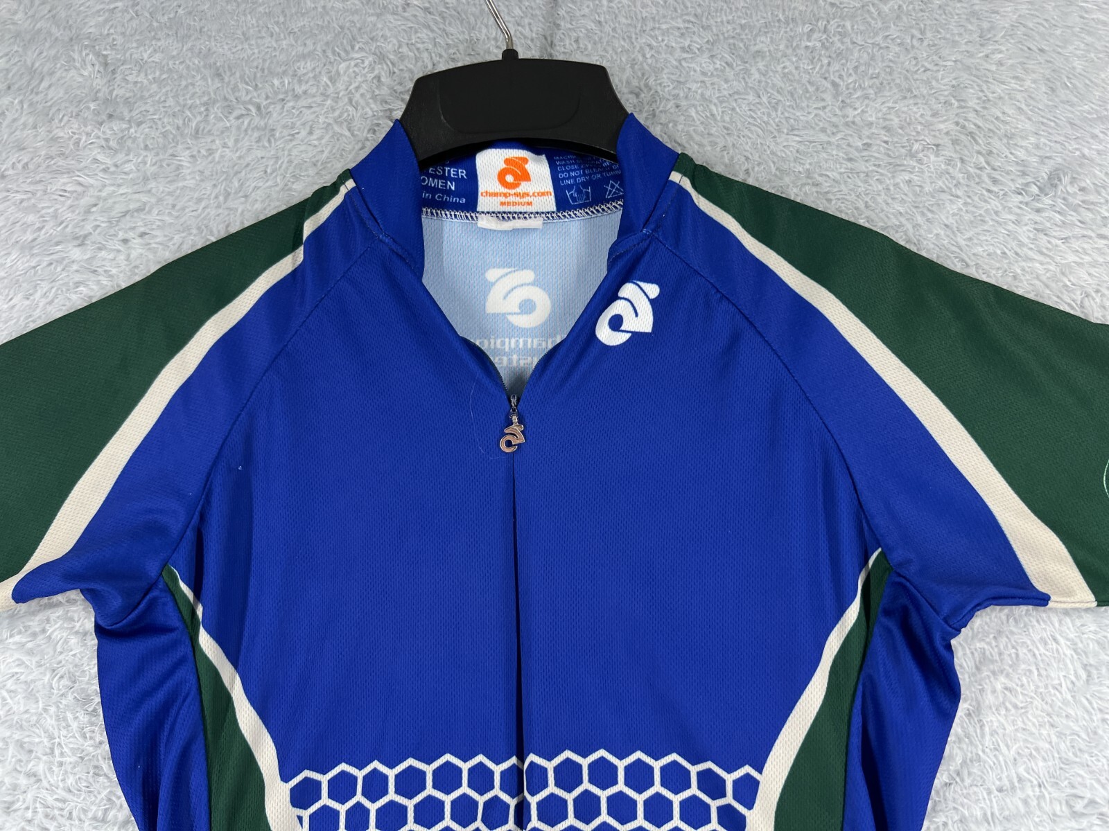 Champsys Cycling Jersey Womens Medium Blue Green 1/2 Zip 100% Polyester Pockets