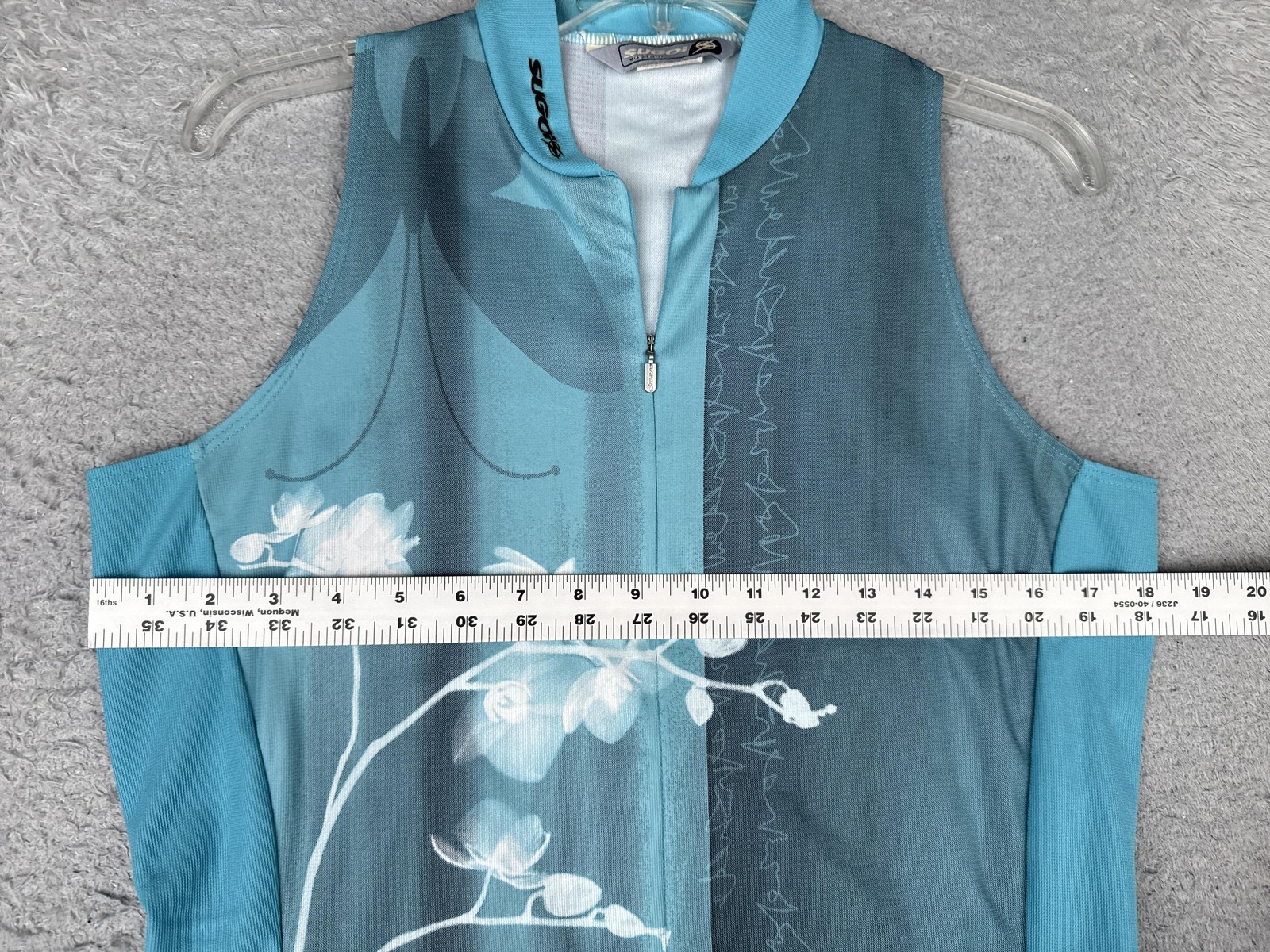 Sugoi Cycling Jersey Women Large Blue Floral Butterfly Tank 1/4 Zip Pockets Bike