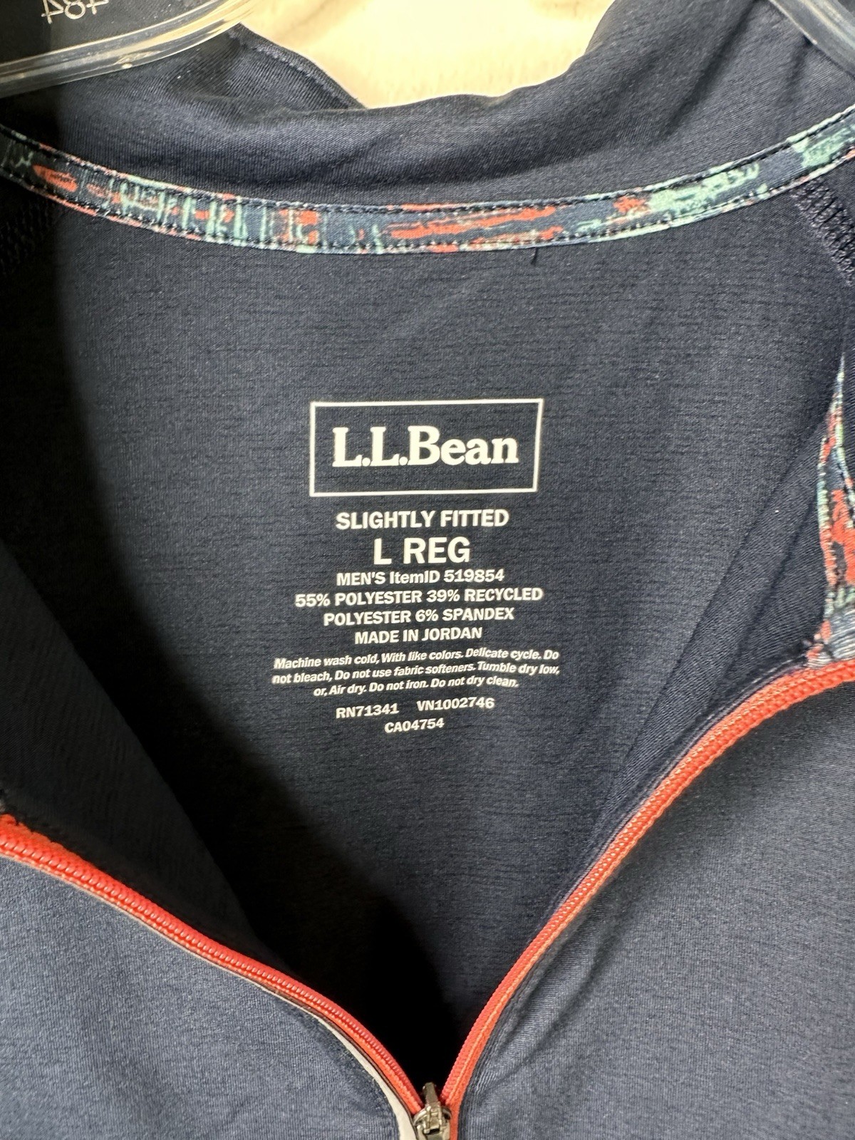 LL Bean Cycling Jersey Mens Large Reg Blue Geometric Comfort Back Zip Pocket