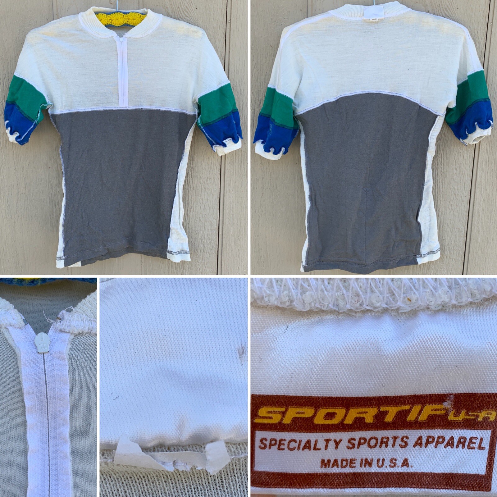 Vintage Sportif Cycling Jersey Color Block White Gray Blue Green XS or S ?