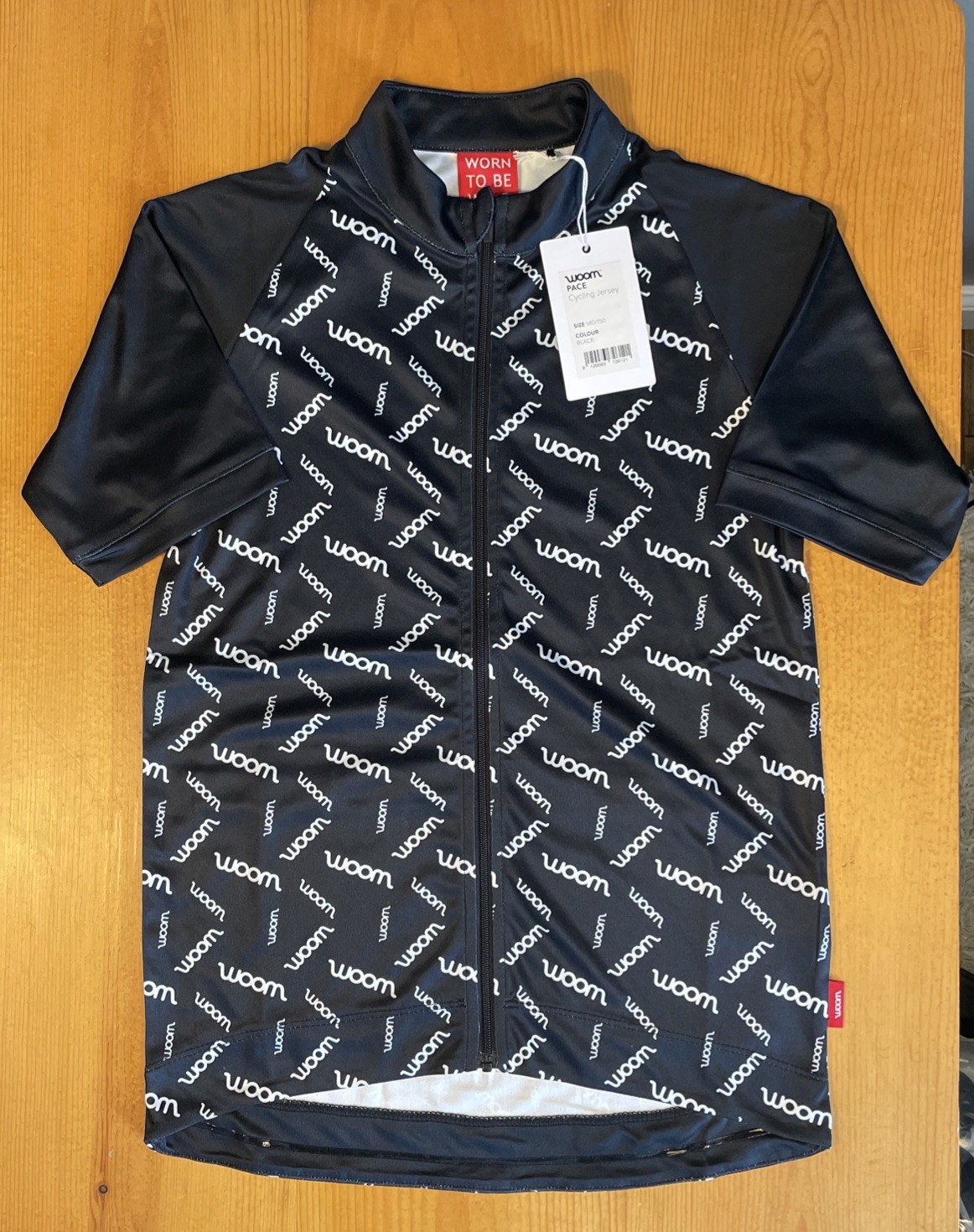 Woom PACE Cycling Jersey Youth Size 140/150 Full Zip Back Pockets Logo Black