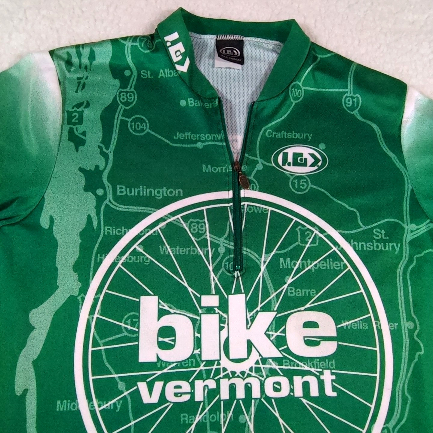 Louis Garneau Cycling Jersey Men’s Green Bike Vermont Road Map Wheel 41″ Chest