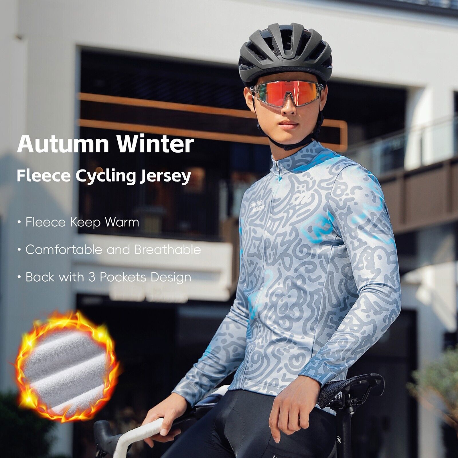 Fleece Long Sleeve Cycling Jersey Windproof And Warm Male Bike Cycling Jersey