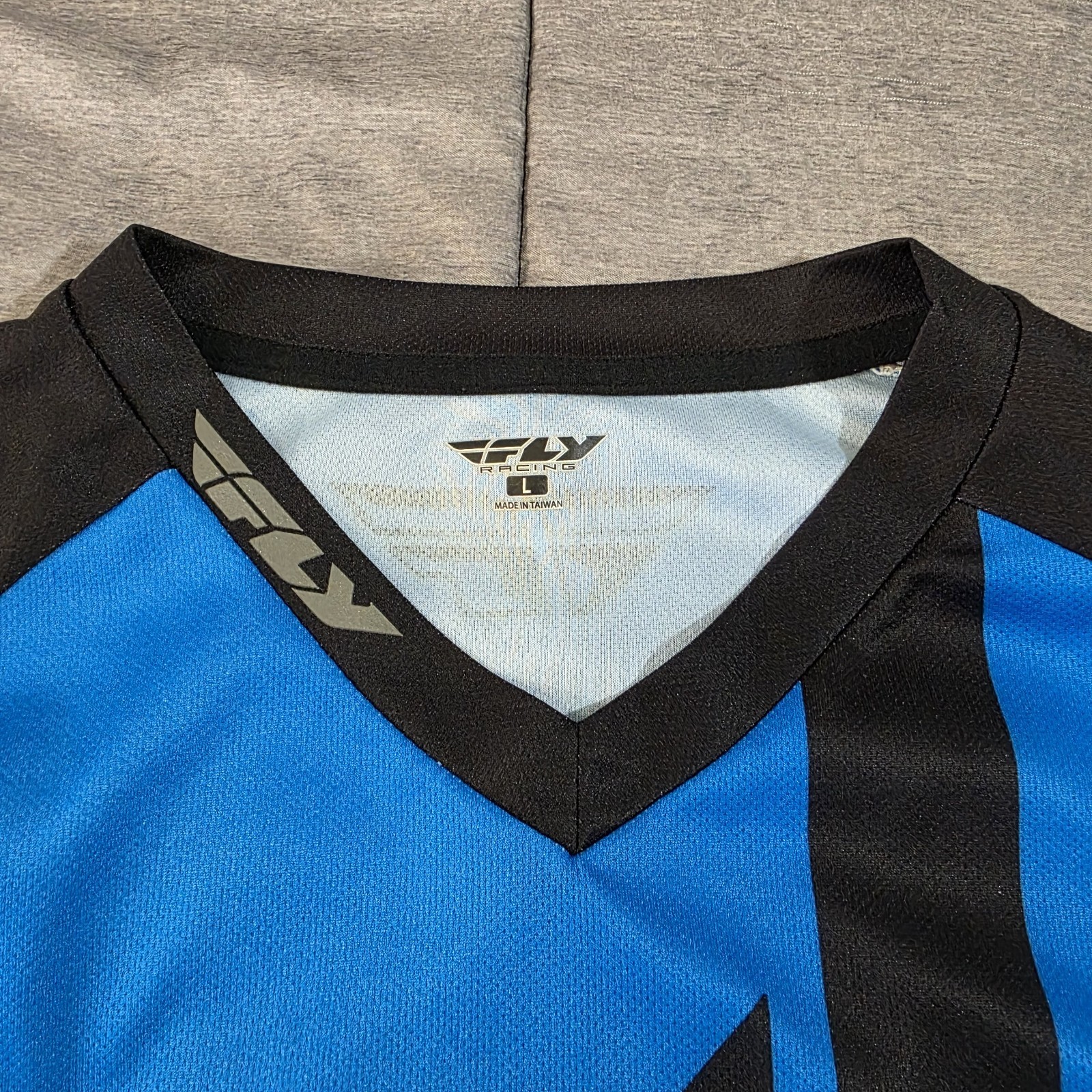 Fly Racing MTB BMX Bicycle Jersey Mens Large Short Sleeve Blue Black Stretch