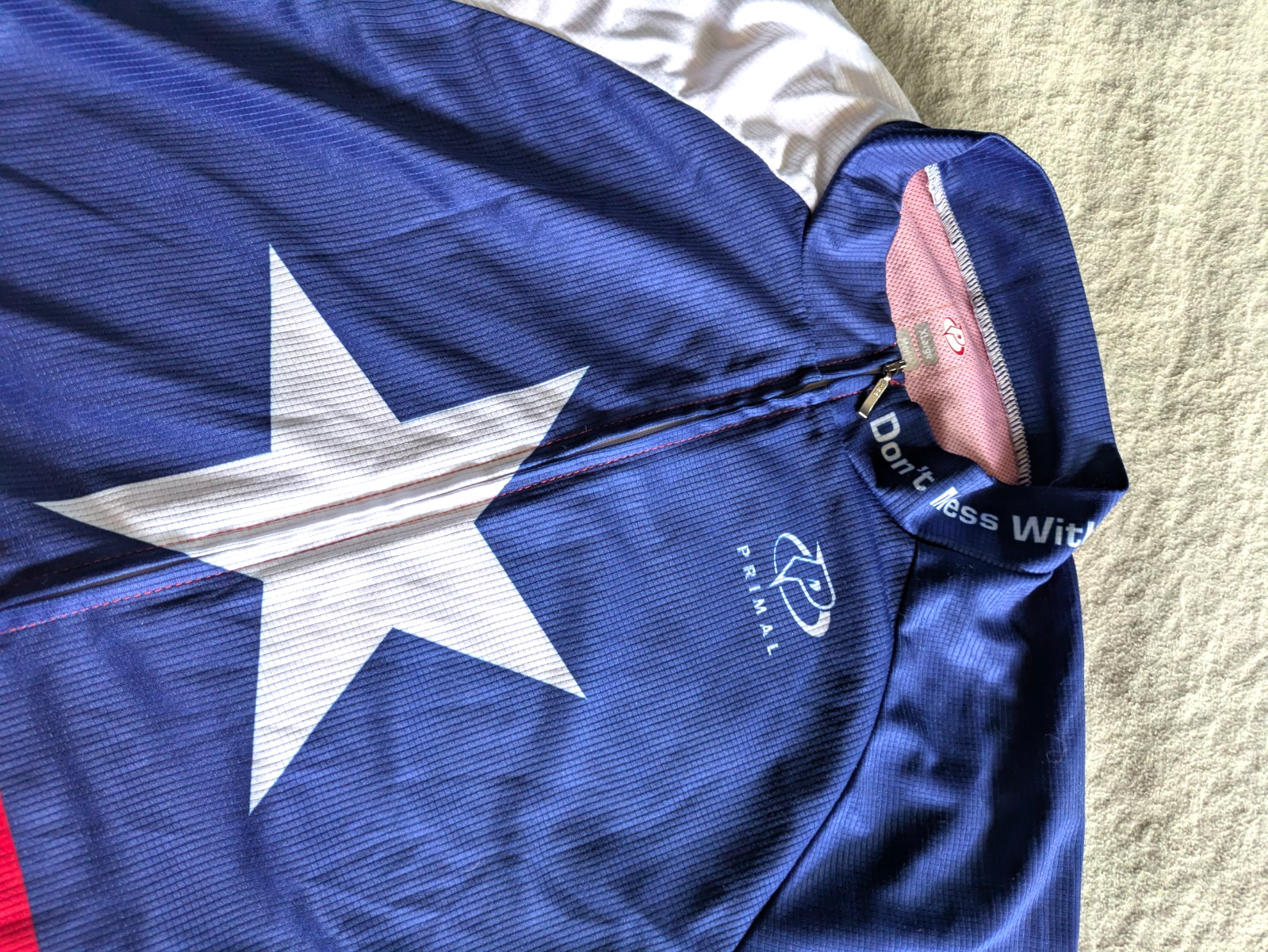PRIMAL Don’t Mess With Texas Cycling Jersey Mens XL Race Cut Red White Blue