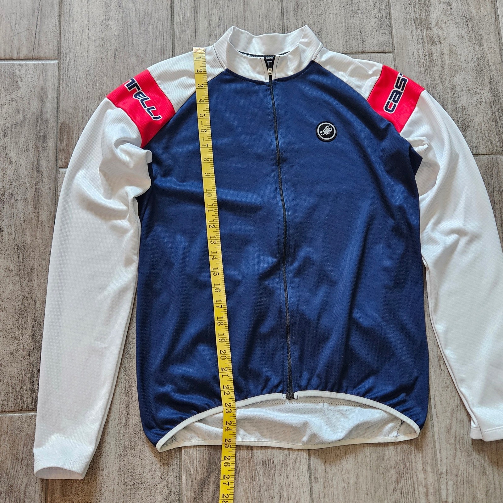 Castelli Cycling Jersey Mens L Blue White Long Sleeve Full Zip Pockets Bike Race
