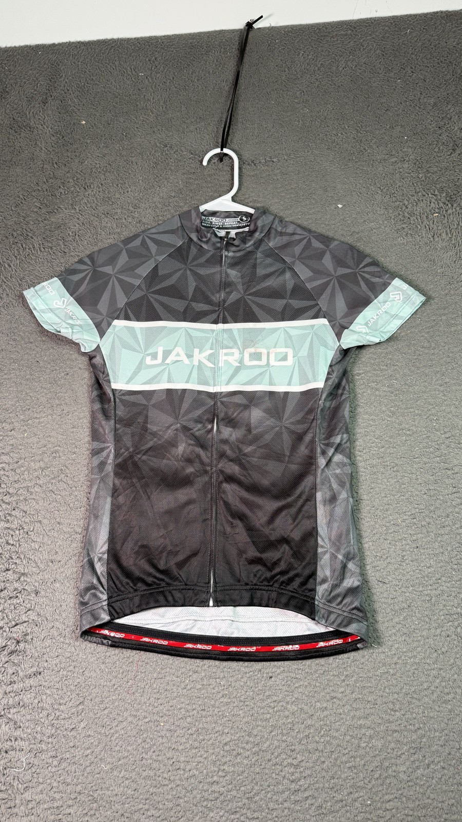 Jakroo Cycling Jersey Shirt Small Black Gray Geometric Short Sleeve Zip Pocket