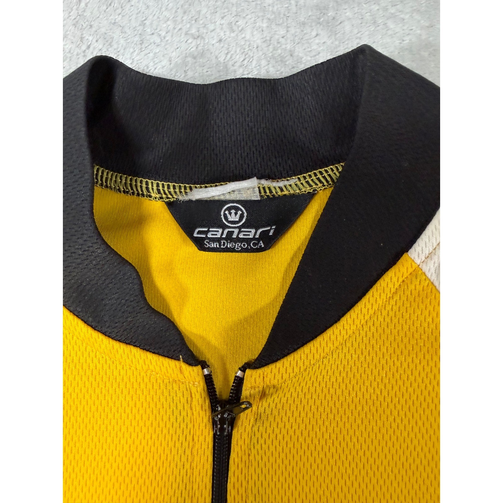Canari Cycling Jersey Mens Medium Yellow White Black 1/4 Zip Short Sleeve Bike