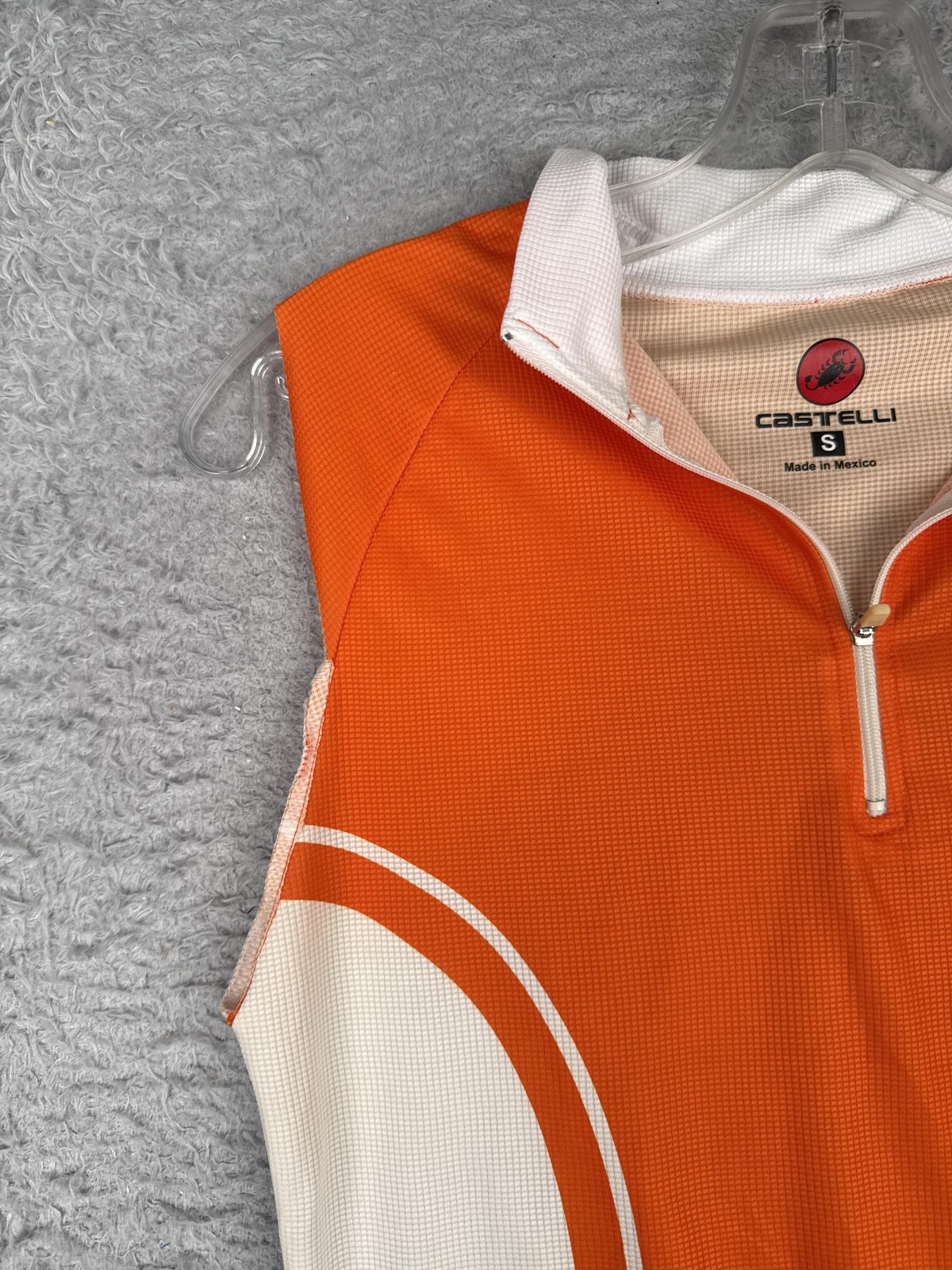 Castelli Cycling Jersey Tank Womens Small Orange White 1/4 Zip Pockets Bike