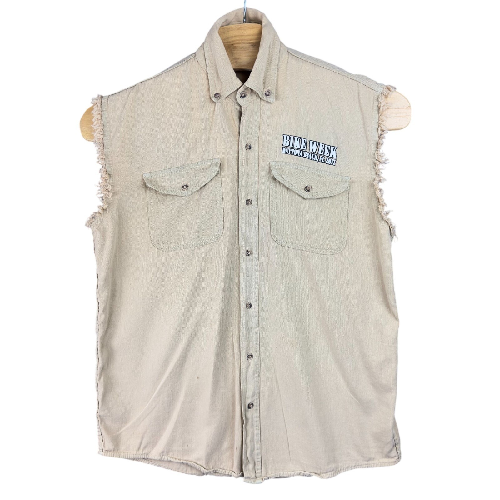 Bike Week Daytona Beach FL 2017 Tan Sleeveless Button-Up Vest X-Large Graphic