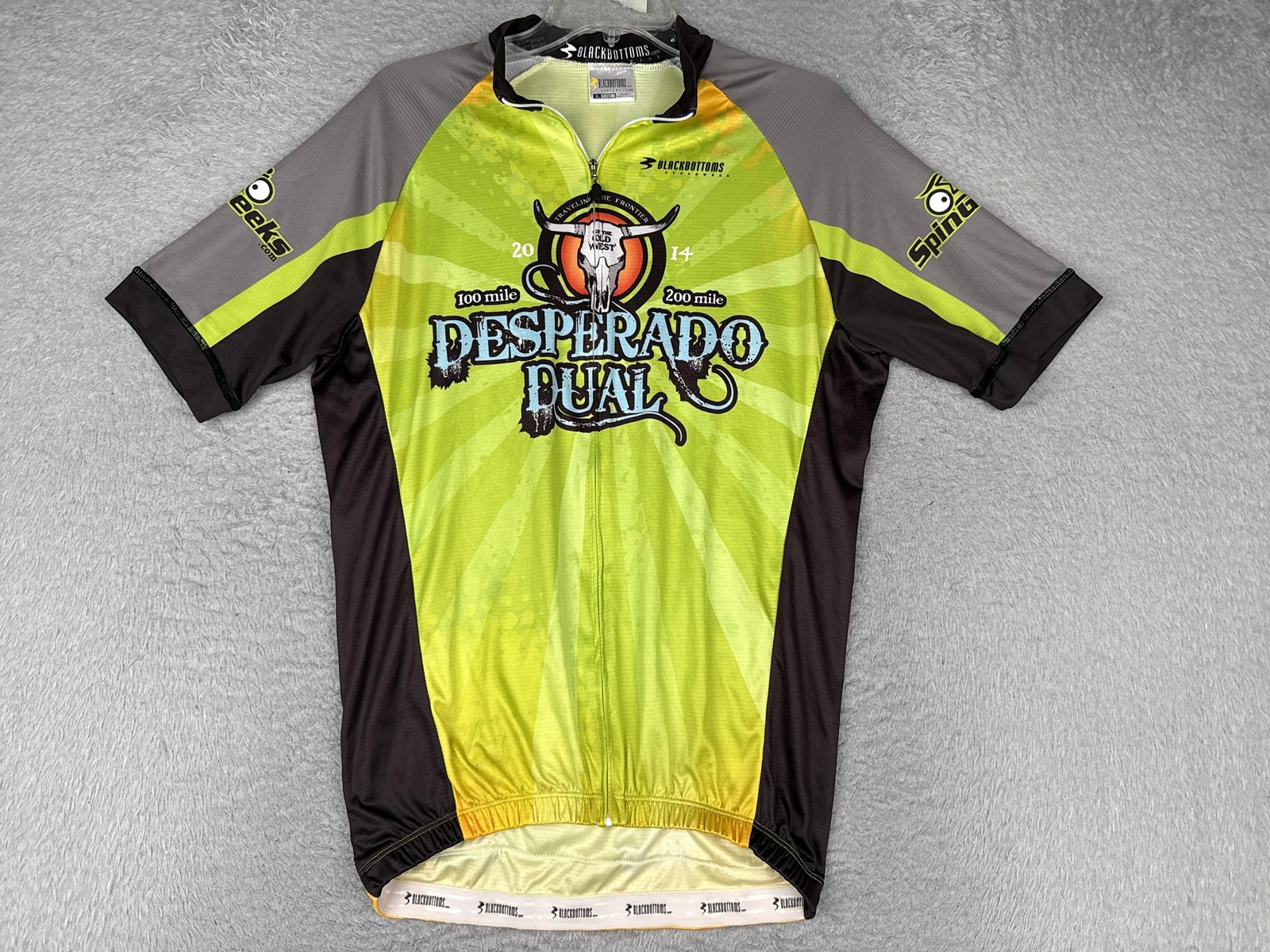 Blackbottoms Cycling Jersey Mens XL Green Desperado Dual Full Zip Pockets Bike