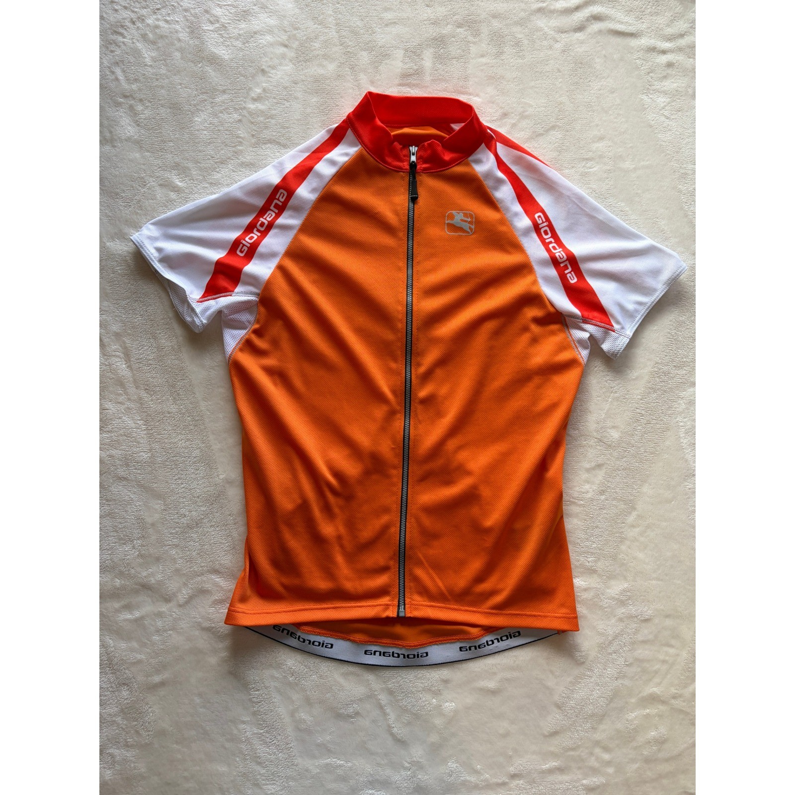 Giordana Orange White Full Zip Ride Fit Cycling Jersey Mens Medium Excellent