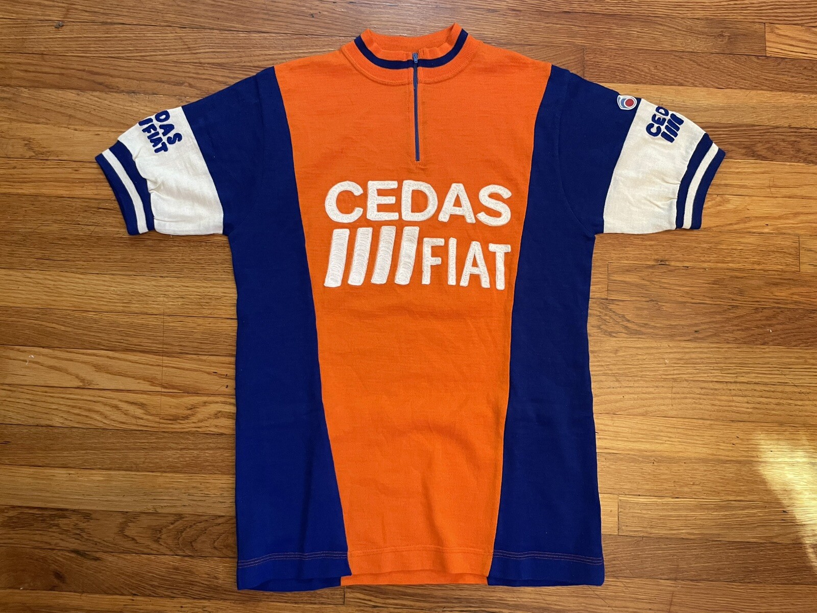 Vintage 80s Made In Italy Cycling Jersey Wool Chain Stitch Embroidery Cedas Fiat