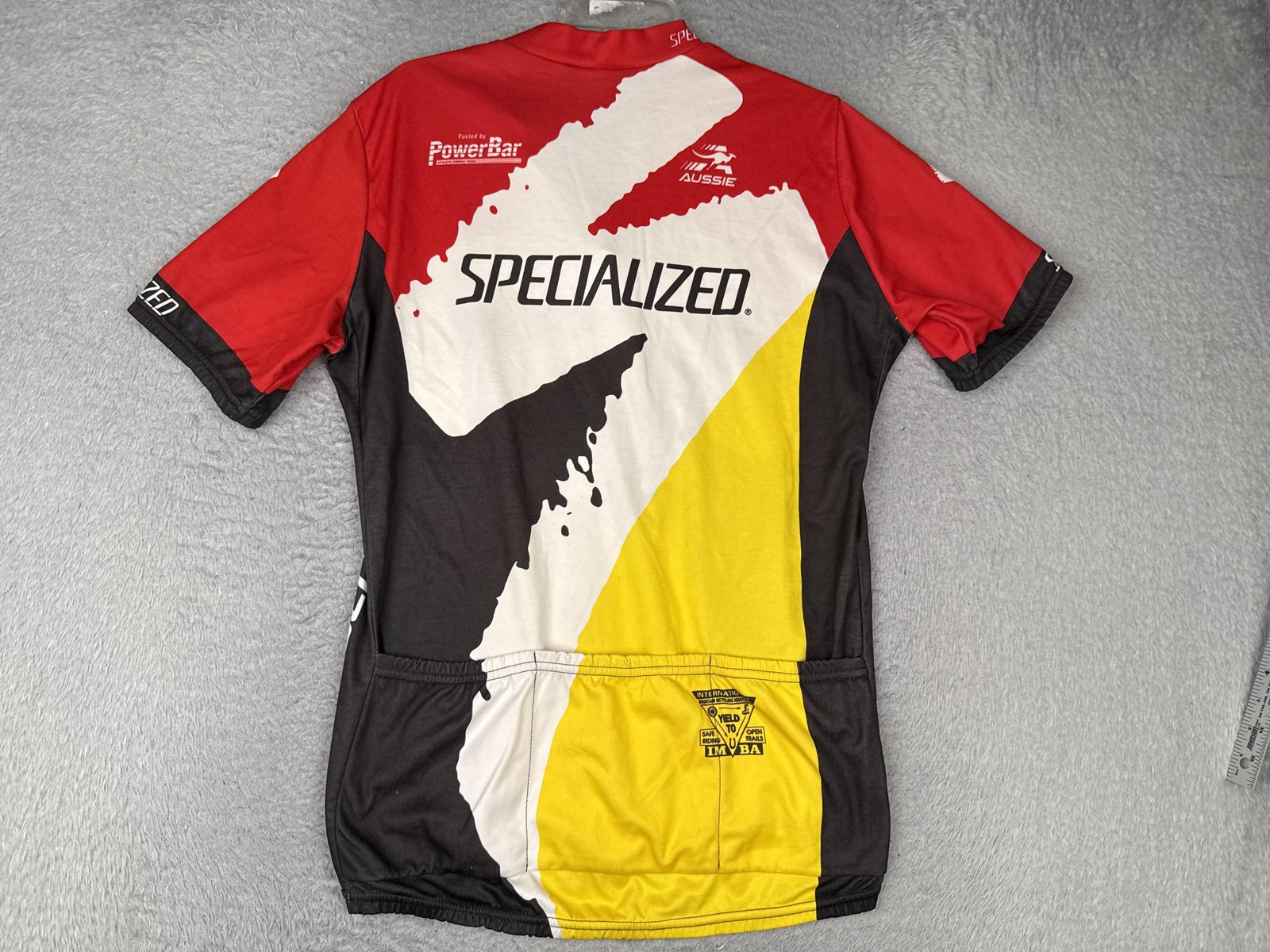 VINTAGE Aussie Cycling Jersey Men Medium Red Yellow Graphic 1/4 Zip Pockets Bike