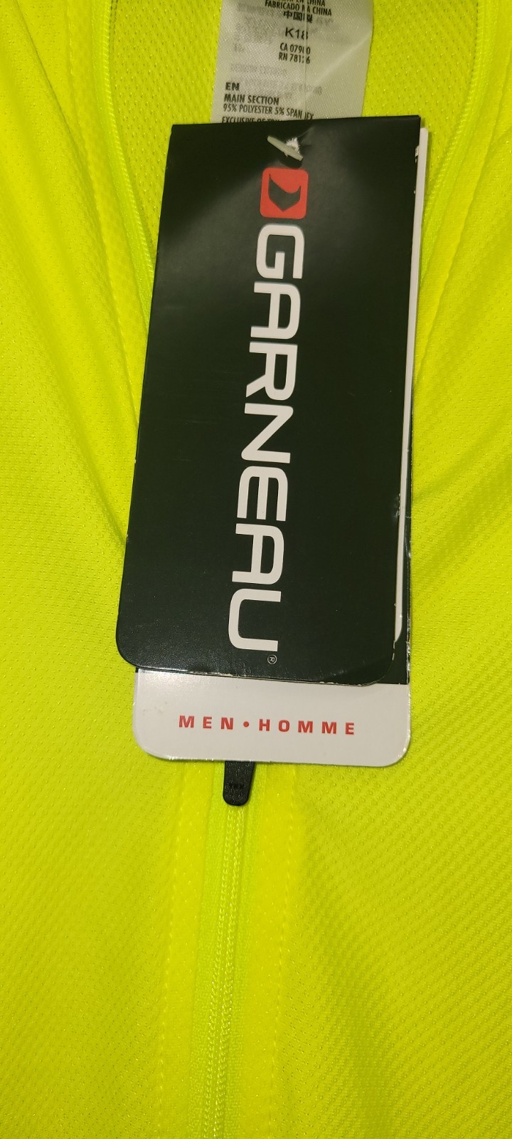 Louis Garneau Mens Large Neon Yellow Full Zip Breathable Back Pocket Race Jersey