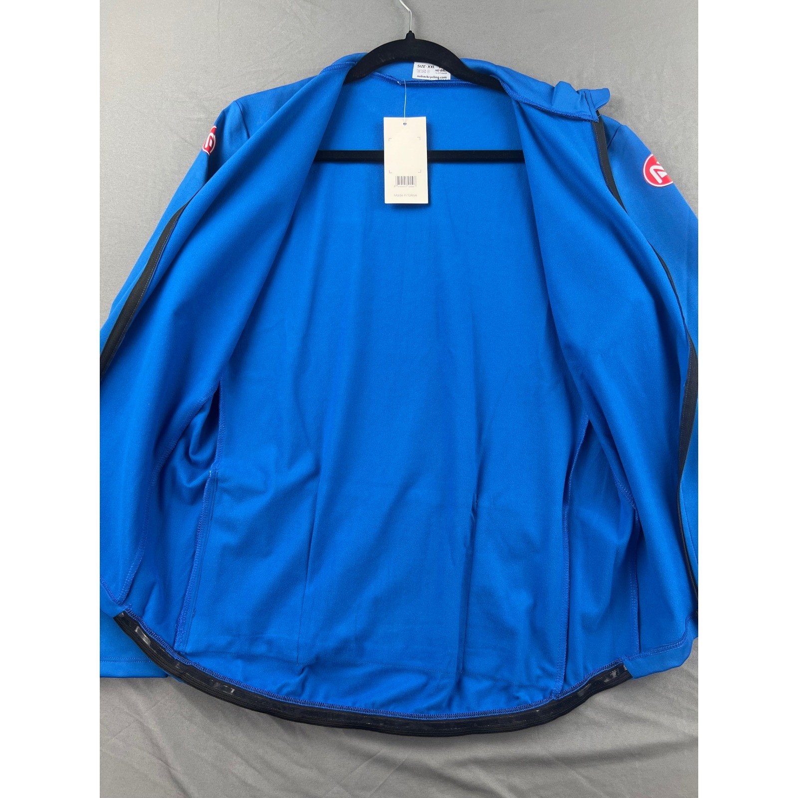 No Back Cycling Jersey Mens XXL Blue Long Sleeve Full Zip Mock Neck NWT