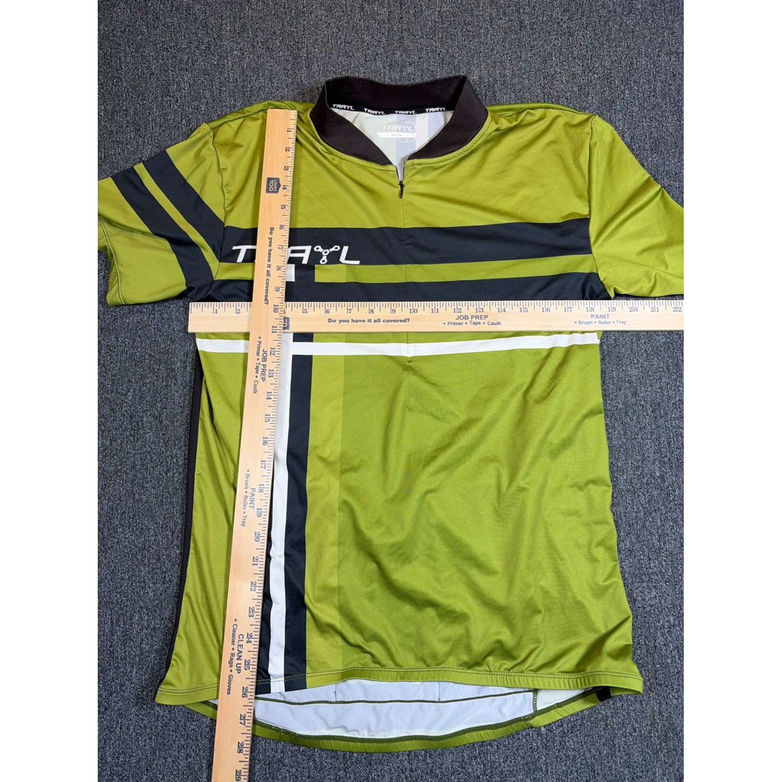 Trayl Mens Cycling Jersey Lime Green Black White Striped Reflective Size M