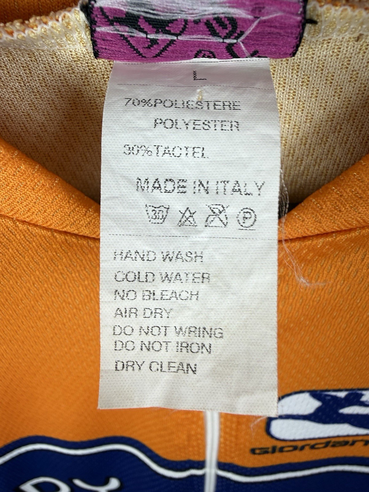 Vtg Giordana Eddy Merckx Cycling Jersey Orange Blue Photo Back Print Italy Sz. L