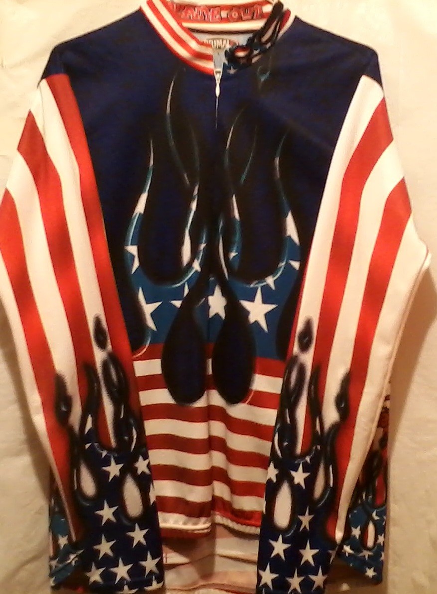 Primal Wear Flame Out USA Flag Biking Cycling Jersey Jacket Light Weight Large