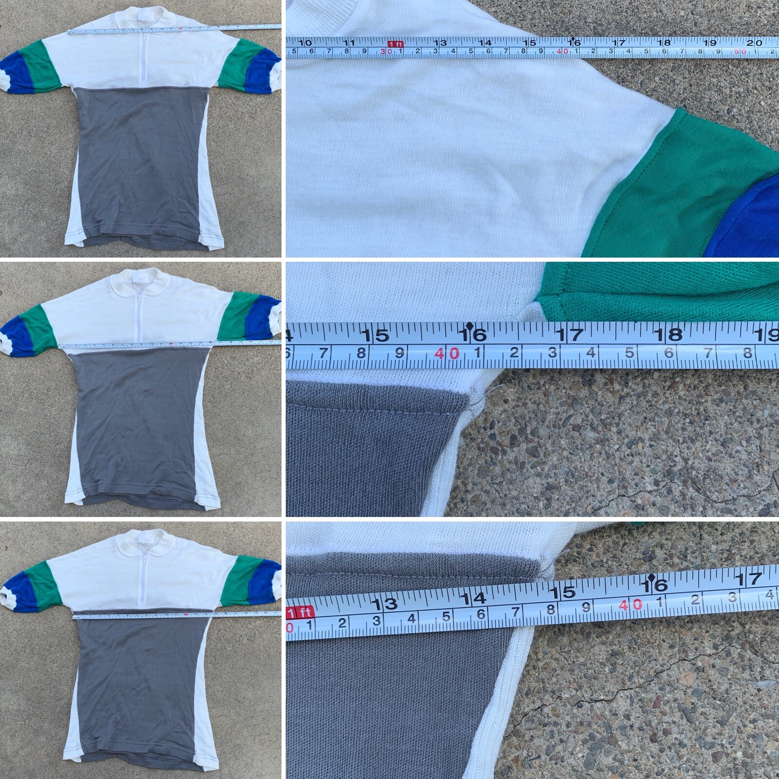 Vintage Sportif Cycling Jersey Color Block White Gray Blue Green XS or S ?