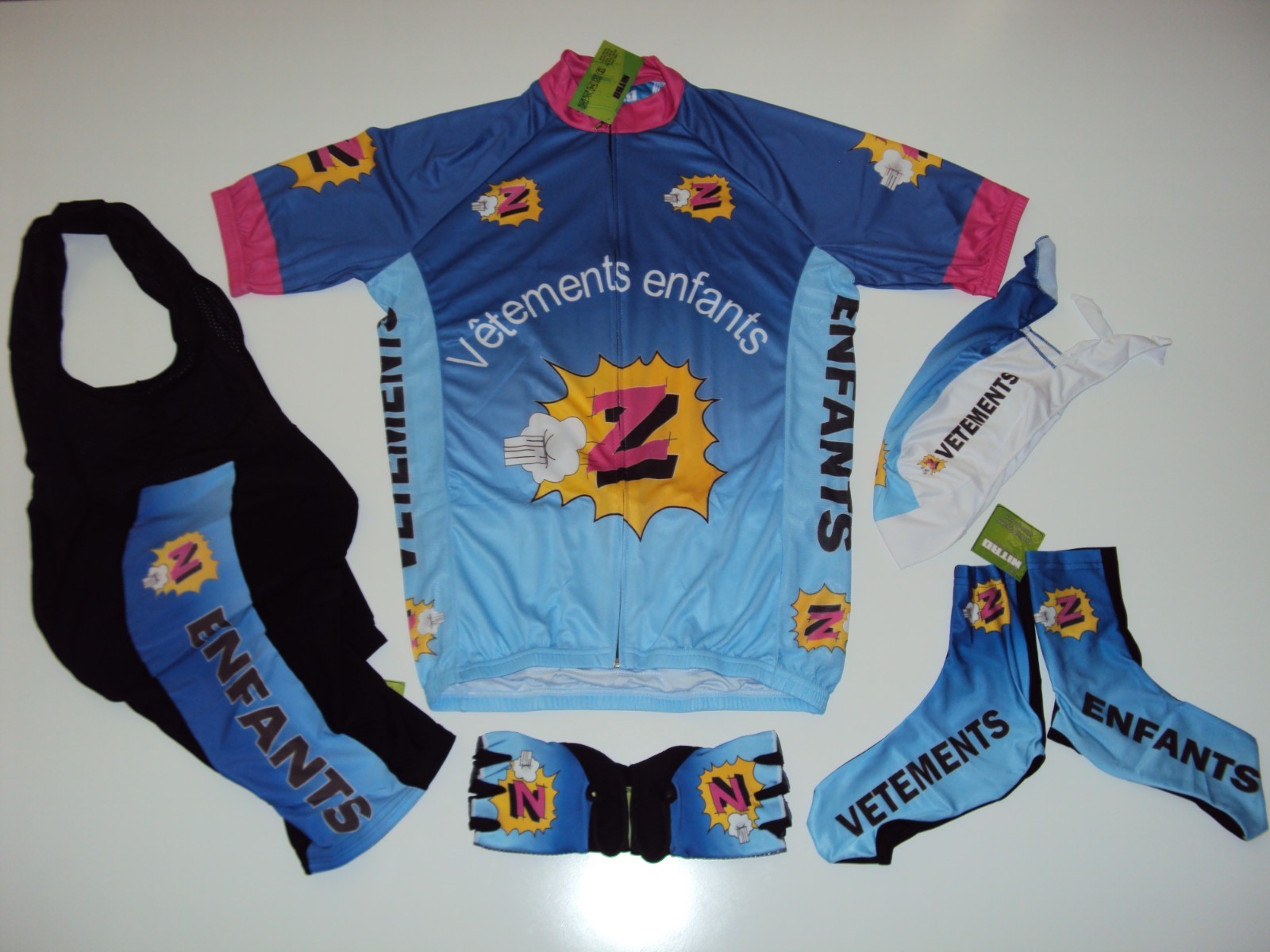 Z Team Bike Cycling Kit Men’s Short Sleeve Blue/Black Padded Bib Small-XXXL