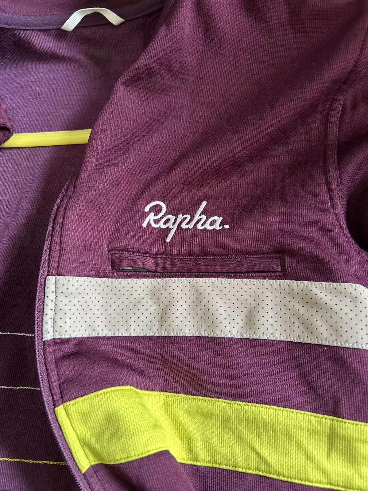 USED MAROON YELLOW WHITE SHORT SLEEVE CYCLING JERSEY HI VIZ RAPHA BREVET XL