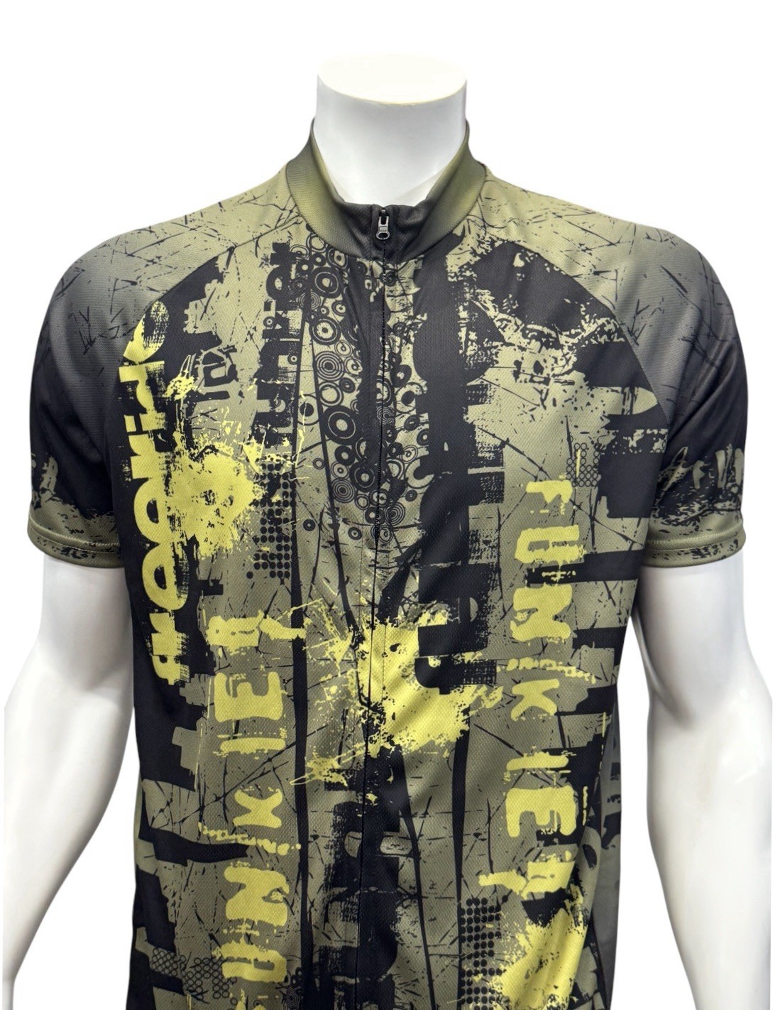 Funkier Army Green Yellow Full Graphic Spellout Cyling Jersey w/Back Pocket 3XL