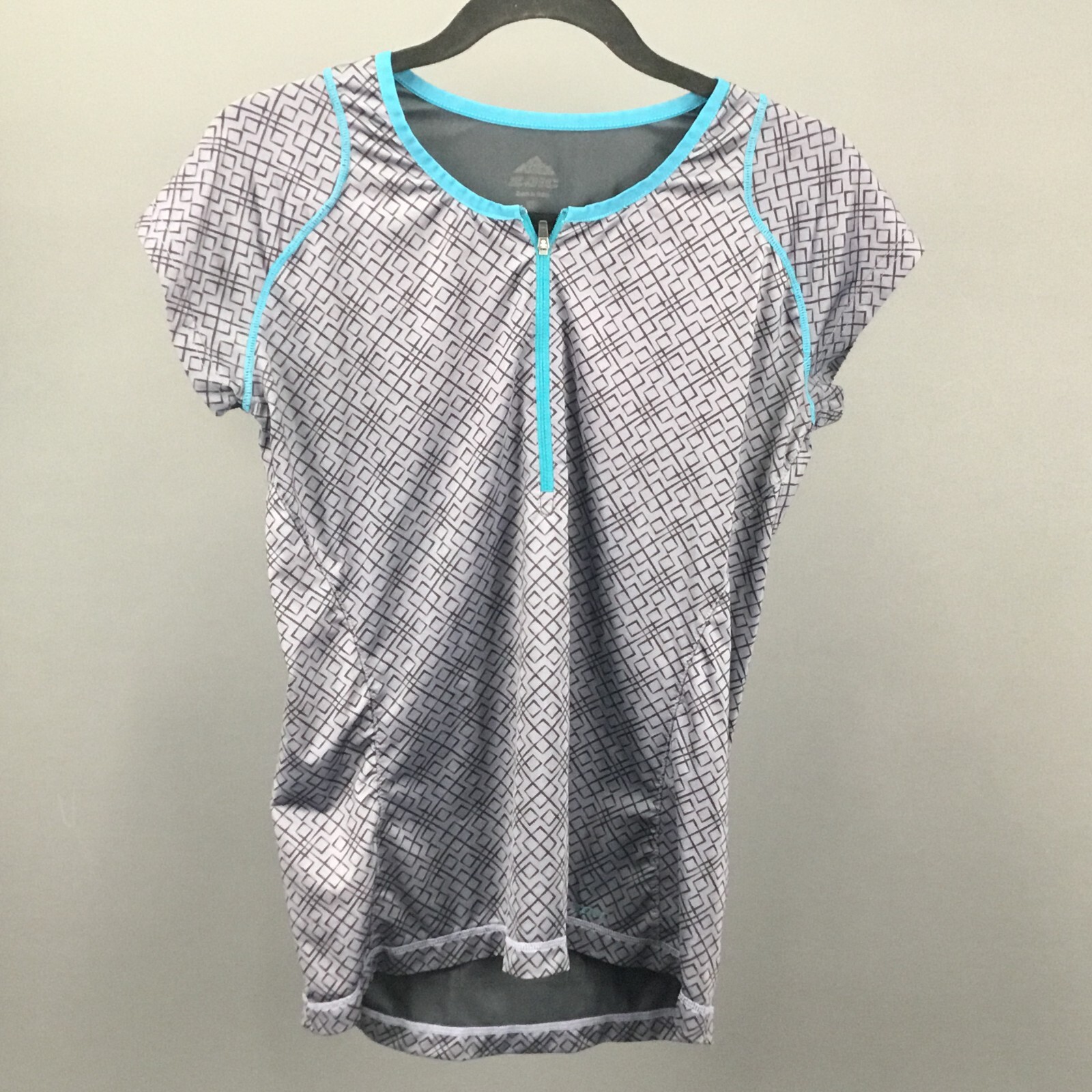 Zoic Cycling Jersey Womens Gray Blue Bottle Pocket ¼ zip Band Neck