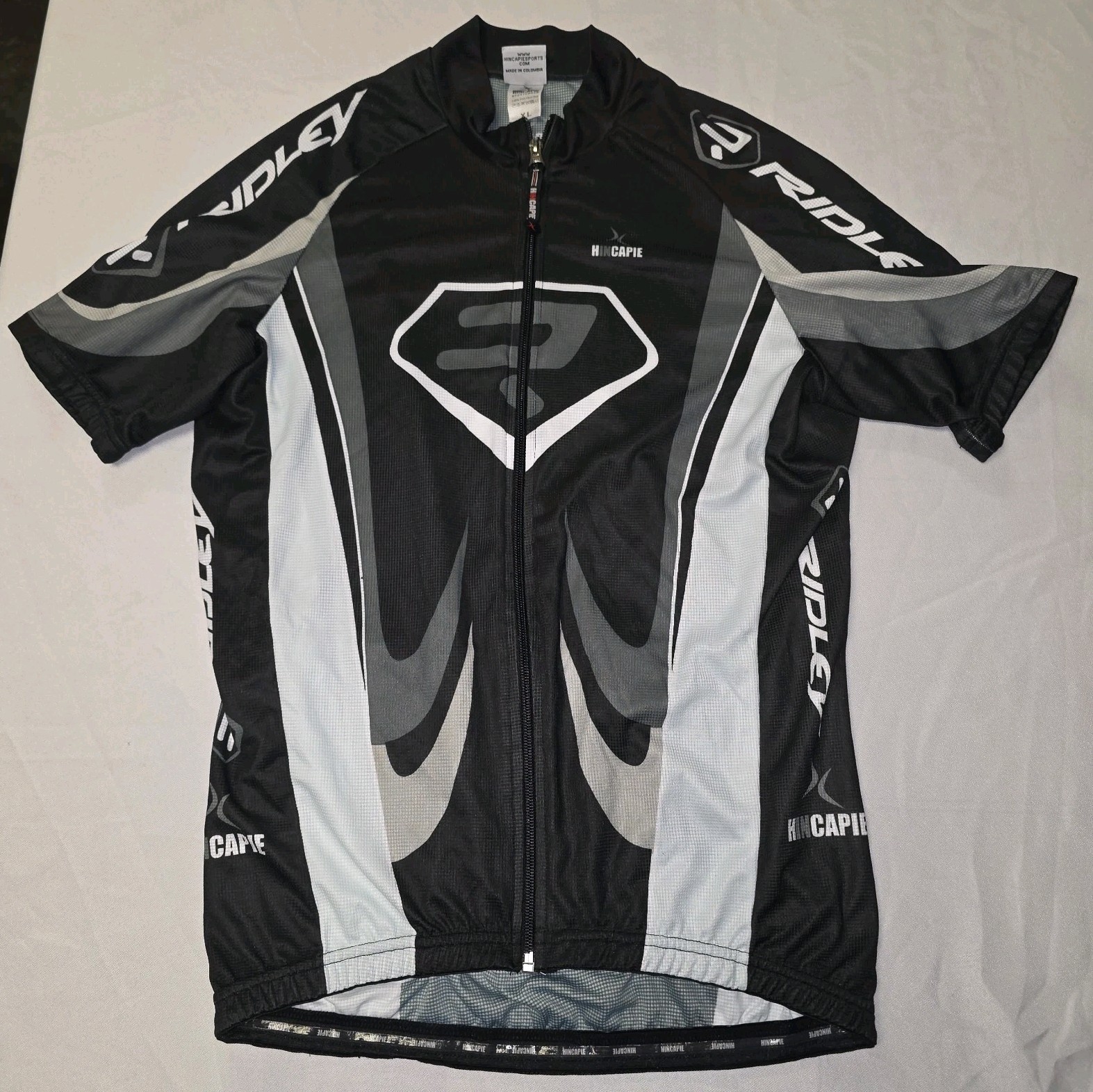 Hincapie Ridley Short Sleeve Cycling Jersey Black Gray White Mens Size XL