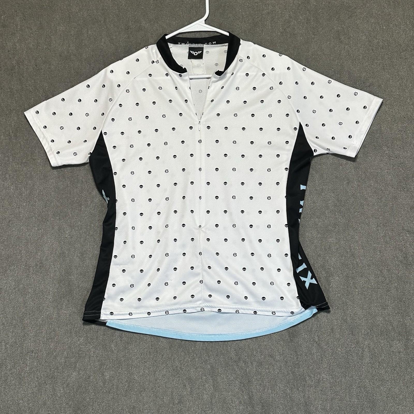Twin Six Cycling Jersey Womens XL Black White SixSkull Print 1/2 Zip USA Made