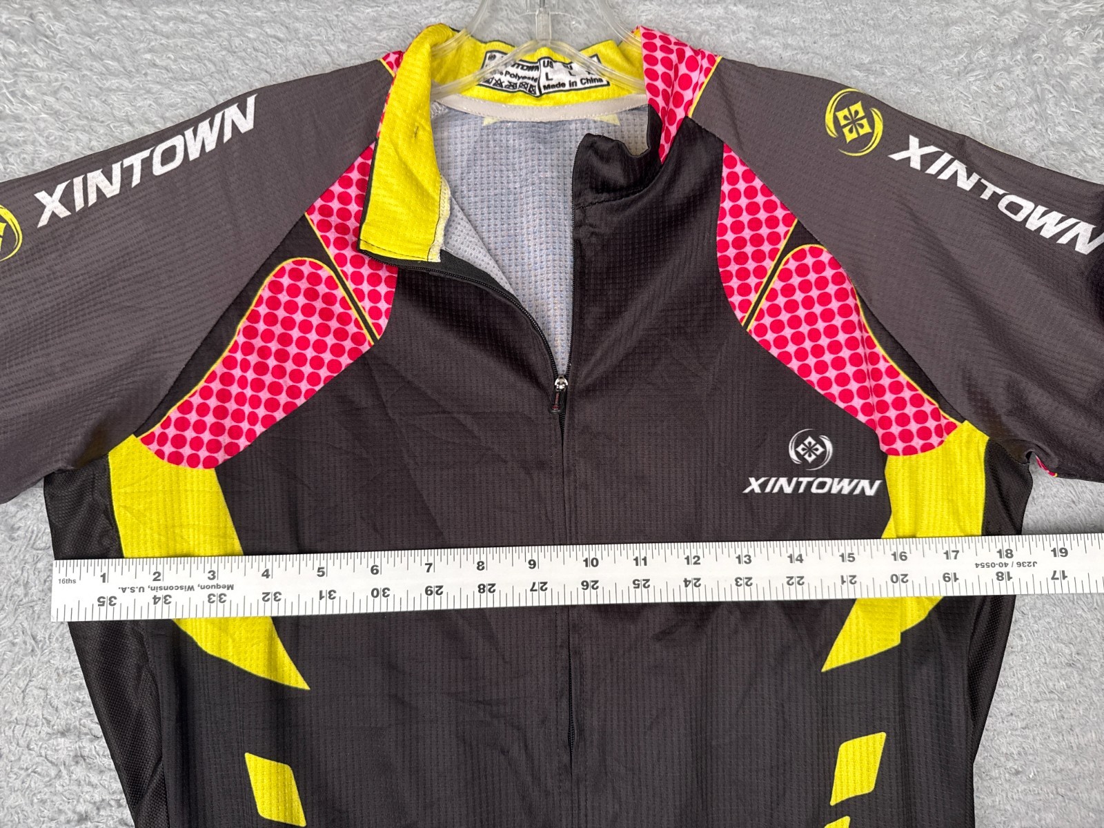 Xintown Cycling Jersey Adult Large Black Pink Yellow Full Zip Long Sleeve Poly