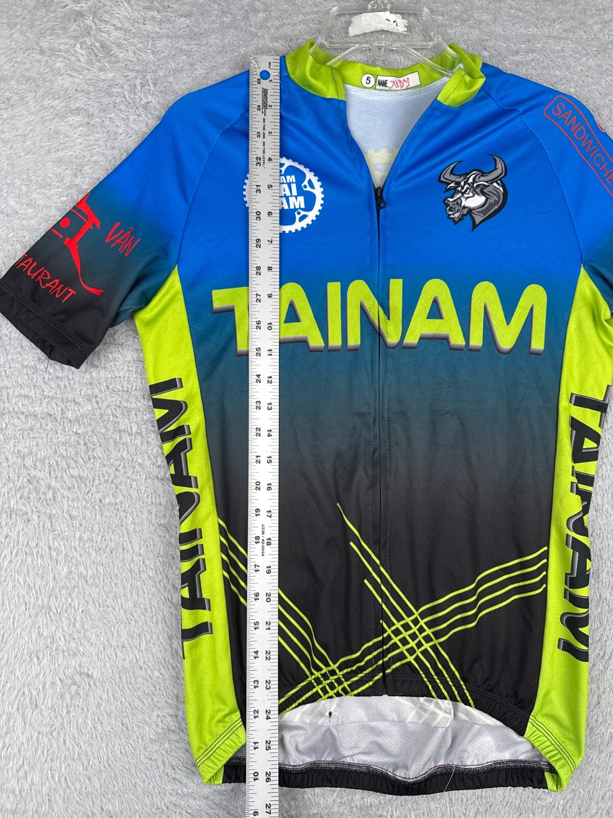 Cycling Jersey Women Medium Blue Green Black Full Zip Viet Tainam Short Sleeve