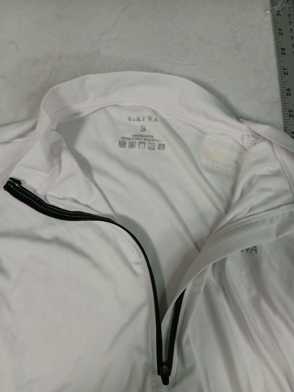 BIKEWA Men’s Cycling Jersey 1/4 Zip Long Sleeve Pockets White/Black S