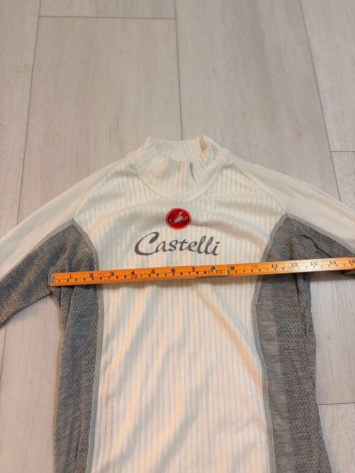 Castelli Rosso Corsa Long Sleeve Cycling Base Layer Shirt Sz S White Gray Logo