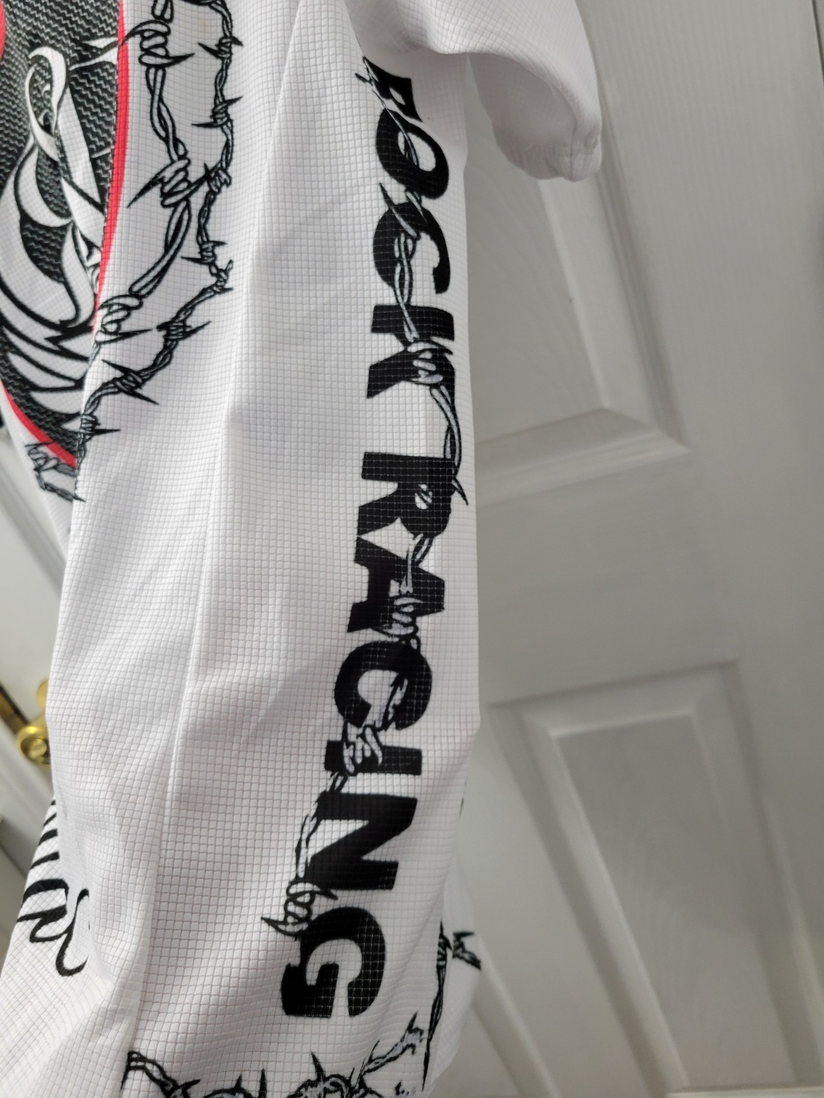 Rock Racing Cycling Mens XL Shirt Cadillac Skull White Black Red EUC