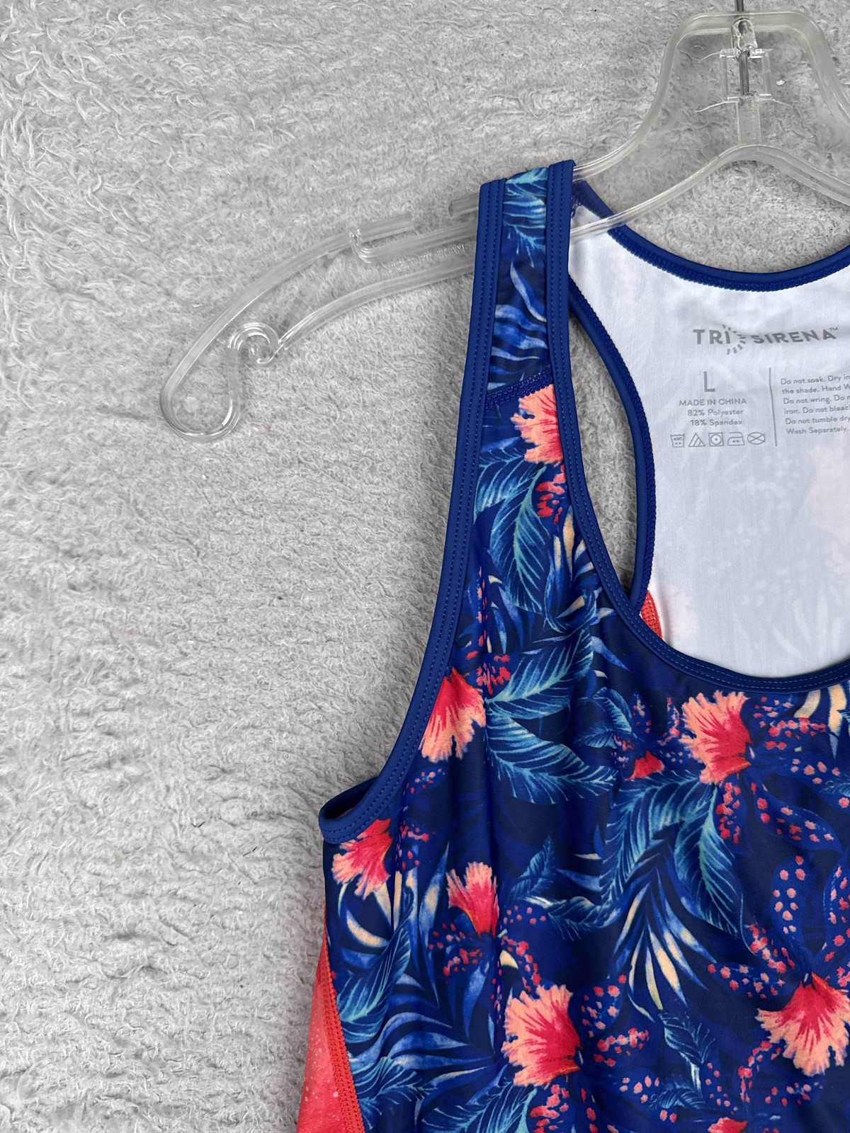 Tri Sirena Tank Top Womens Large Blue Floral Racerback Cycling Jersey Pockets