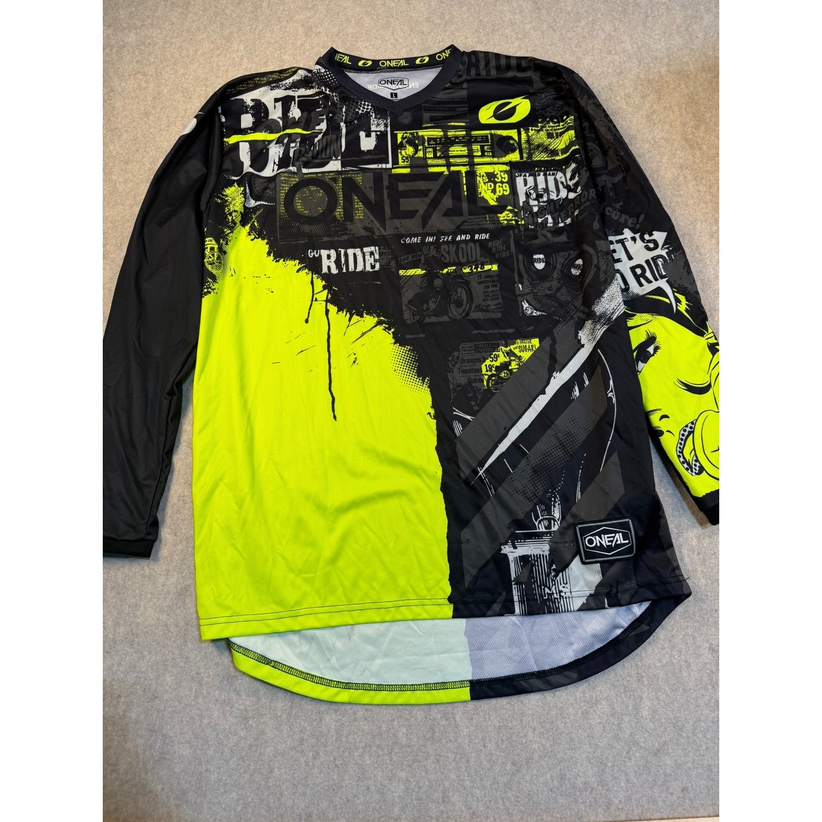 Oneal Motocross Jersey Mens Large Neon Yellow Black Graphic Long Sleeve MTB BMX