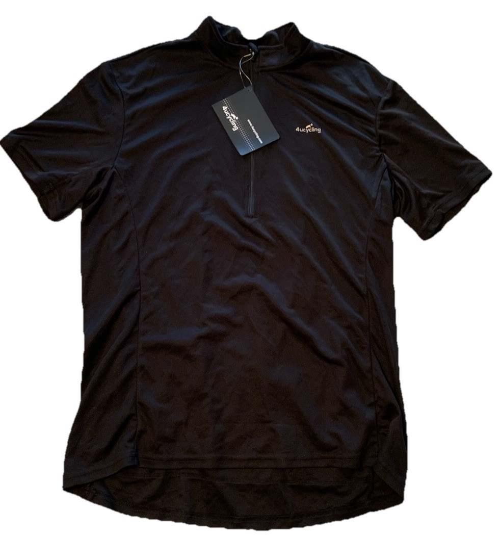 NEW 4UCYCLING SHIRT BLACK ZIP FRONT 3 BACK POCKETS ATHLETIC SPORTSWEAR NWT